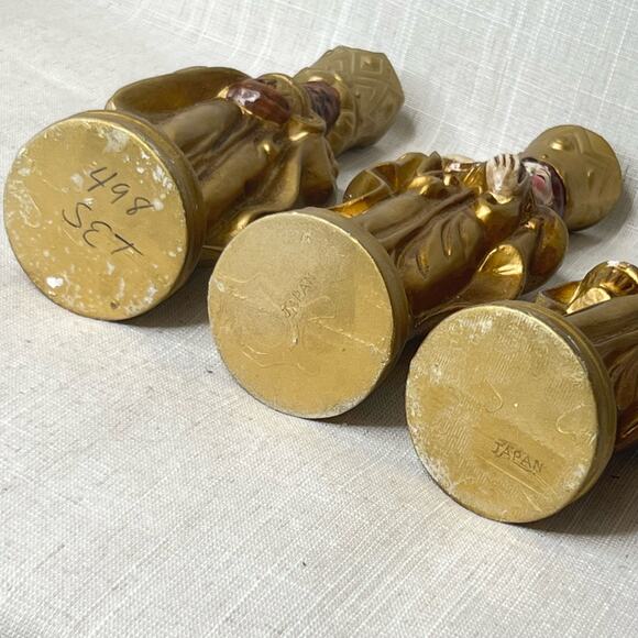 Vintage Mid Century 3 King Candle Holder Painted Plaster Wisemen Christmas Decor - Picture 11 of 13